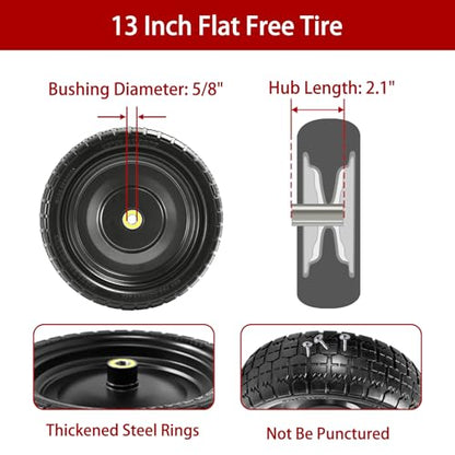 13" Flat Free Tires Compatible with Gorilla Carts,4.00-6 Solid Rubber Wheels with 5/8"Bearings,2.1"Offset Hub for Wagon Tire,Trailer Tire,Wagon Wheel Replacement,13 Trailer Tire Wheel(2-Pack) - size: 2pcs