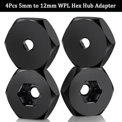 MORLORDY 8Pcs 5mm to 12mm WPL Wheel Hex Hub Adapter Wheel Spacers for WPL D12 2wd SCX24 1/10 1/24 RC Car Truck Upgrade Parts