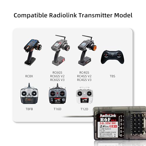 Radiolink R6F 2 PCS 2.4Ghz RC Car/Boat Receivers 6 Channels Low Response Latency RC Training Lightweight for Remote Controller RC4GS V3 RC6GS V3 RC8X (No Gyro)