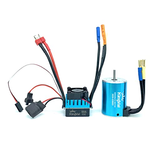 KingVal Replacement 3650 4300KV Sensorless Brushless Motor Shaft 3.175mm with 60A Brushless ESC Compatible with 1/10 RC Car - size: 4300KV+60A