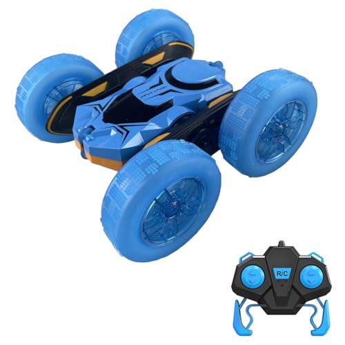 Remote Control Car, RC Stunt Car, 2.4GHz 4WD RC Cars with LED Lights, Double-Sided Driving, 360° Flips Rotating, Rechargeable Battery (Blue) - color: Blue, size: 1 Battery