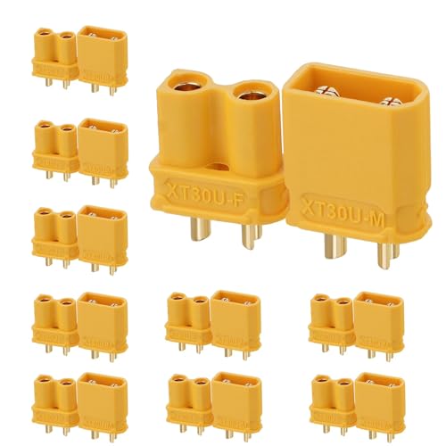 ELFCULB 10 Pairs Amass XT30U Connectors, XT30 Upgrade Male Female Connectors for Mini-UAV Robot (Black) - color: 10 Pairs XT30U