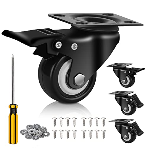 QNCZ 2" Caster Wheels, Casters Set of 4 Heavy Duty but Silent, Excellent Locking Casters with Polyurethane (PU) Wheels, Swivel Plate Castor Wheels for Cart, Furniture, Workbench - color: black, size: 2 IN