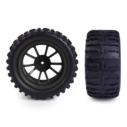 Hosim 55 * 115 mm RC Tires, All Terrain Soft Tire Mounted on 12mm Hex Wheels (Set of 4) for 1/10 RC Cars (Black Wheel hub) - color: Black