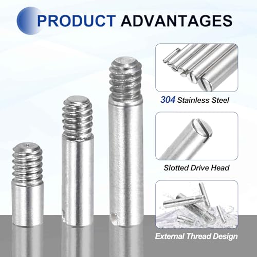 MECCANIXITY 6 Pcs M2 x 5mm Slotted Cylindrical Pins, 304 Stainless Steel Dowel External Thread Locating Parallel Pins Shelf Support Peg Pin for Furniture Installation, DIY Project - size: M2 x 5mm