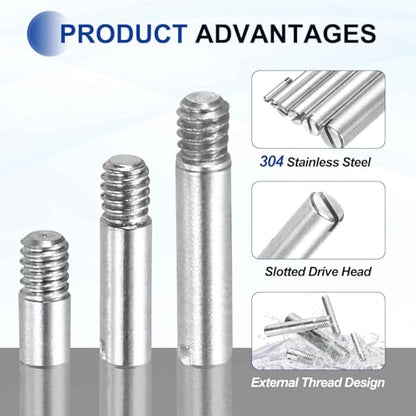 MECCANIXITY 6 Pcs M2 x 5mm Slotted Cylindrical Pins, 304 Stainless Steel Dowel External Thread Locating Parallel Pins Shelf Support Peg Pin for Furniture Installation, DIY Project - size: M2 x 5mm