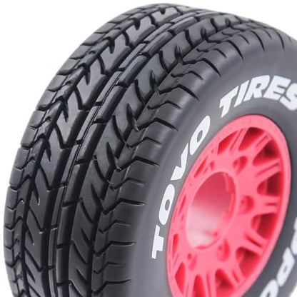 1/10 1/8 RC Short Course Truck Tires OD 4.33" and Wheels 12mm 14mm 17mm Hex for 1:8 1:10 Scale Off Road Truck Car Traxxas Slash 2WD 4×4 Rc4wd Arrma Senton Axial Losi Redcat 4PCS (Red) - color: Red