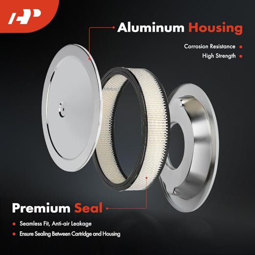A-Premium Universal Air Cleaner Filter Assembly | 14" x 3", Round Chrome, with Recessed Style Base Air Cleaner