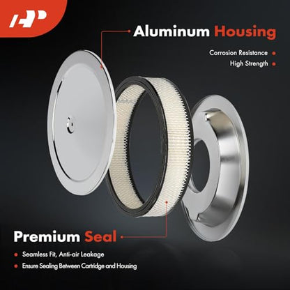 A-Premium Universal Air Cleaner Filter Assembly | 14" x 3", Round Chrome, with Recessed Style Base Air Cleaner