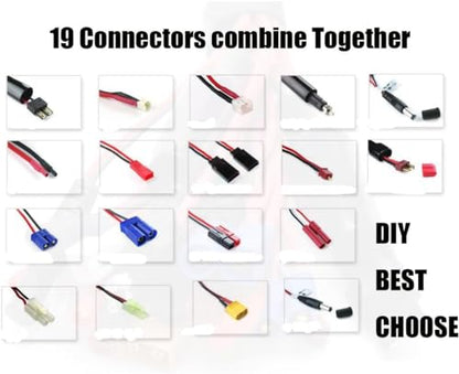 Readytosky 19 in 1 Lipo Battery Charger Adapter Convert Cable | Banana Plug to JST/T-Plug/XT60/EC3/EC5/HXT 4mm, For RC Car Drone