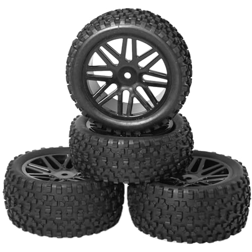 OD 88mm/3.46"12mm Hex Wheel Rims Rubber Tires with Sponge Replacement for 1/10 RC Off-Road Buggy Car,Black