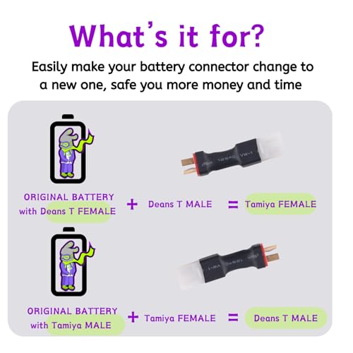 RC Battery Accessory Kit,No Wires Tamiya Male (White) Connector Switch to Deans T Female (red) Adapter, for Remote Control Toy Boat FPV Drone Car etc - 1 Pcs with 11.1V USB Charger Cable