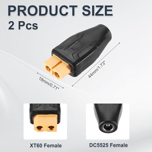 MECCANIXITY 2 Pack XT60 Adapter, XT60 Female to DC5525 Female 5.5 x 2.5mm Wireless Adapter, XT60 Connectors Wireless for Solar Panel, Laptop Power Supply - style: XT60 Female to DC5525 Female