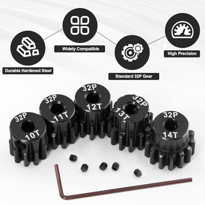 OGRC 3.175mm 32P Pinion Gears 10T 11T 12T 13T 14T for Traxxas 1/10 RC Car | Steel Hardened, 0.8M, Fits 550, 540, 3650 Series Motors, for Arrma HSP HPI AXIAL Tamiya Losi RC Car