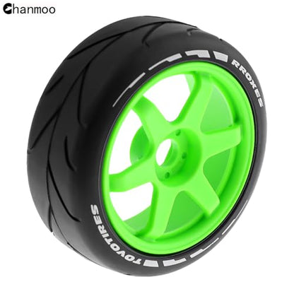 1/8 RC On Road Tires And Hard Plastic Drift Wheels 17mm Hex Rally Racing Tyres For 1:8 Scale Touring Street Car Tamiya HPI WR8 HSP Hobao ARRMA Redcat Losi Kyosho VRX W10 4PCS (Green) - color: Green