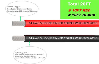 TUOFENG 14 AWG Electrical Wire - Flexible Tinned Copper, Red/Black 20ft - size: 14 AWG 2 colors wire 10ft