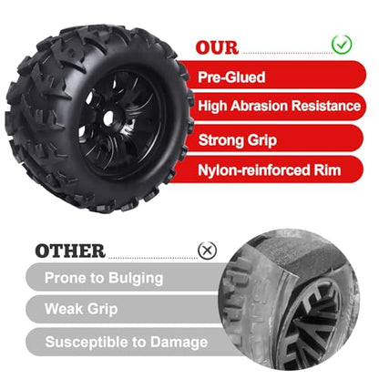 HobbyPark 3.2 17mm Hex RC Monster Truck Wheels and Tires Set for 1/8 Scale Arrma Kraton 6s Notorious Traxxas Maxx Tmaxx E-Revo 2.0 3.3 HPI Savage