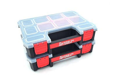 Taytools 10 Compartment Small Parts Organizer Box - Dual Latch Portable Tool Box with Removeable Dividers for Storing Hardware, Screws, Bolts, Nails, Beads or Jewely