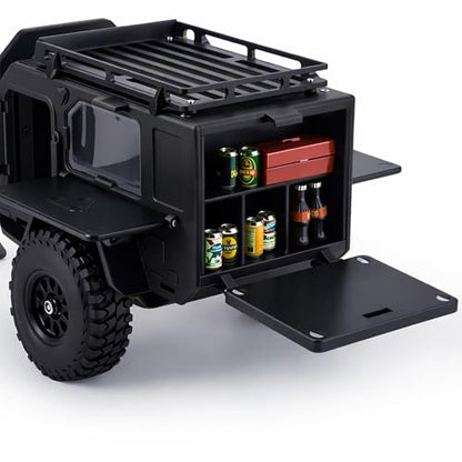 AMK 1/18 1/24 RC Crawler Trailer, Scale Off-Road Camping Trailer with Roof Rack & Storage Box, Tow Trailer for SCX24 TRX4M FCX24 AX24 Bronco Defender K10 F150 RC Accessories (Black) - color: Black