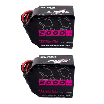CNHL 2000mAh 6S Lipo Battery 22.2V 100C with XT60 Connector (2 Pack) | Provides reliable power delivery and extended flight runtime for 5-6 inch FPV drones, aerobatic planes, and RC cars.