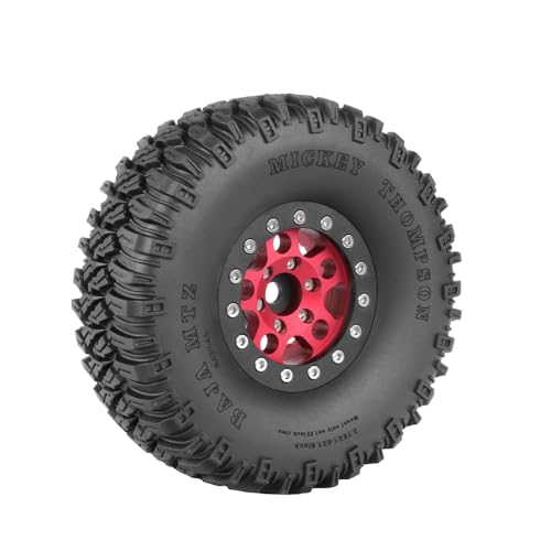 4PCS 1.55 Inch Aluminum Alloy 5Spoke Beadlock Wheel Rim Tyre and 95mm Rubber Tires Set for 1/10 RC Rock Crawler Car Upgrade Parts for Tamiya Axial AX90069 D90 TF2 CC01 LC70 (Red Black) - color: Red Black