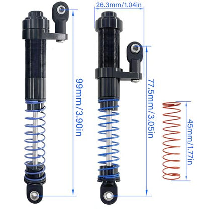Adjustable Threaded Oil Shock Absorbers 80–100mm with Offset Cap, Aluminum Dampers for 1/10 RC Crawler, 2PCS (Black) - color: Black