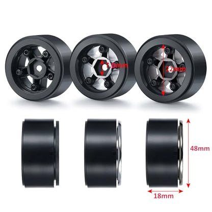 4PCS 1.0inch Wheel Rims RC Plastic 5-Spokes Beadlock Wheel Rim Hub for Axial SCX24 Deadbolt All 1/24 Scale RC Crawler Upgrade Parts Accessories (Black) - color: Black