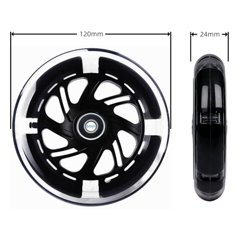 120mm Light Up Scooter Wheels, 2-Pack LED Flashing Replacement Wheels, 85A PU with 608RS Bearings & Spacers for Kids 3-Wheel Kick Scooters (Black) - color: Black