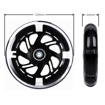 120mm Light Up Scooter Wheels, 2-Pack LED Flashing Replacement Wheels, 85A PU with 608RS Bearings & Spacers for Kids 3-Wheel Kick Scooters (Black) - color: Black