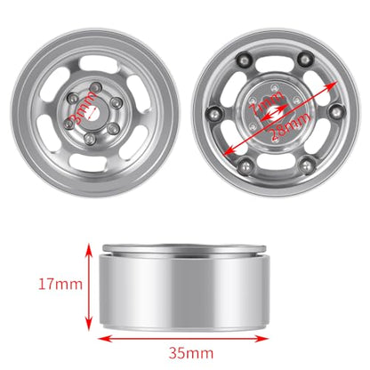 1.3inch Beadlock Wheel Hub Wheel Rim ＆ 70mm/2.76inch Crawler Tires | 4PCS Aluminum 1.3" Beadlock Wheels & Rubber Tires Set for 1/18 1/24 RC Crawler Car SCX24 TRX4M Upgrade Parts (Silver) - color: Silver