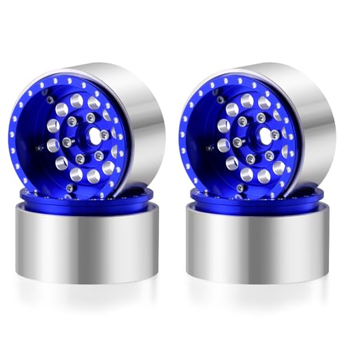 4PCS Aluminum 1.9" Beadlock Wheels Deep Dish Wheel Rims Upgrades for Axial SCX10 I II III TRX4 GEN7 GEN8 1/10 RC Crawler Truck Car (Blue) - color: Blue