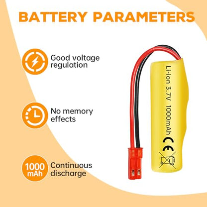 2PCS 3.7V 1000mAh Li-ion Battery JST-2P Plug with USB Charging Cable for Huina 1337 1338 1516 1517 RC Engineering Vehicle Remote Control Toy Car