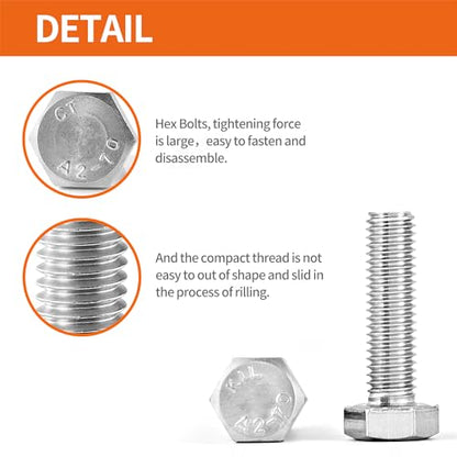 M8 x 30mm 35mm 40mm 45mm 50mm Heavy Duty Hexagon Bolts Hex Head Screws, 304 Stainless Steel, Machine Fully Thread, Metric, Bright Finish, Assortment Kit 25PCS - size: M8 x 30/35/40/45/50mm (25PCS)
