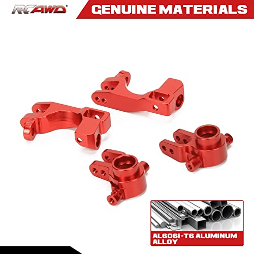 RCAWD Aluminum Caster Blocks (c-hubs) & Steering Blocks for 1/10 Traxxas Slash Rustler Stampede Hoss 4x4,Upgrade Replacement of 6832 6837 Hop Ups(Red)
