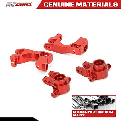 RCAWD Aluminum Caster Blocks (c-hubs) & Steering Blocks for 1/10 Traxxas Slash Rustler Stampede Hoss 4x4,Upgrade Replacement of 6832 6837 Hop Ups(Red)