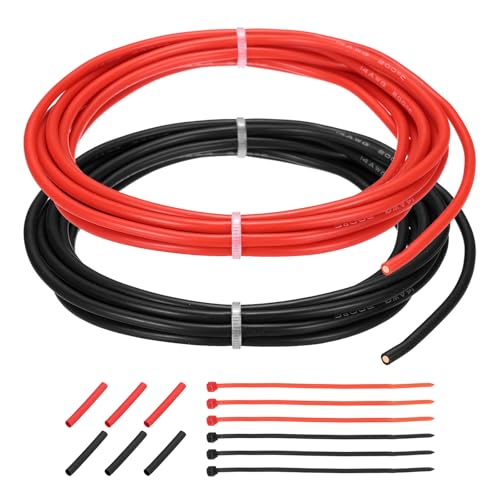 MECCANIXITY 14 Gauge Silicone Electrical Wire Cable, 14 AWG 10ft Black and 10ft Red Electrical Wires High Temp 600V 200C Flexible Stranded Tinned Copper Wires Automotive Cable with Accessories - size: 14 Gauge 3m/10ft