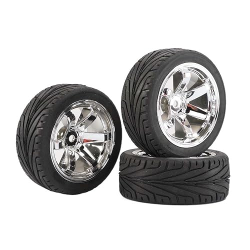 4PCS 1:10 RC Tires and Plastic Wheels Rims for 1/10 Scale On Road Touring Racing Drift Car HSP HPI Tamiya (Silver) - color: Silver