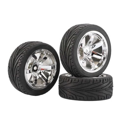 4PCS 1:10 RC Tires and Plastic Wheels Rims for 1/10 Scale On Road Touring Racing Drift Car HSP HPI Tamiya (Silver) - color: Silver