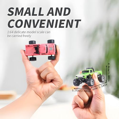 1:64 Mini RC Monster Truck with LED Lights | 2.4GHz Off-Road Remote Control Car | 3 Speed Adjustable, USB Rechargeable Alloy RC Truck for Kids & Adults Indoor/Outdoor Racing (Grey) - color: Grey