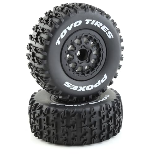 1/10 RC Short Course Truck Tires OD 110mm and Wheels 12mm Hex OD 4.41" RC Off Road Tyres for 1:10 Scale RC Truck Car Traxxas Slash 2WD 4×4 Rc4wd Arrma Senton Axial Losi Redcat 4PCS