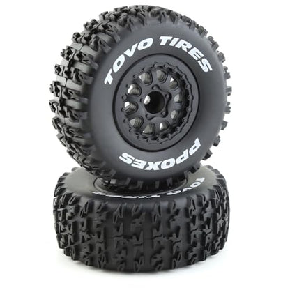 1/10 RC Short Course Truck Tires OD 110mm and Wheels 12mm Hex OD 4.41" RC Off Road Tyres for 1:10 Scale RC Truck Car Traxxas Slash 2WD 4×4 Rc4wd Arrma Senton Axial Losi Redcat 4PCS