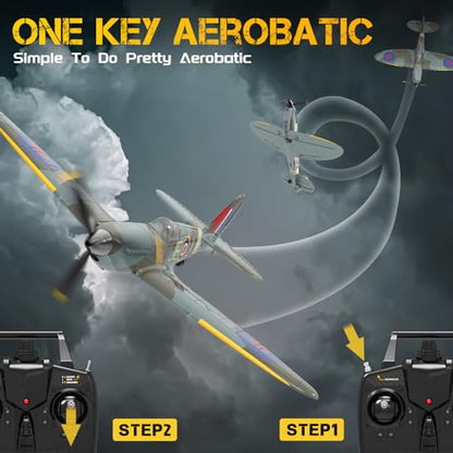 CKYSCHN RC Plane 4 Channel & X-Pilot Gyro, Spitfire RC Airplanes for Adults | VOLANTEXR RTF Remote Control Airplane with 3-Level Mode for All Skill Levels, One Key Aerobatic for Beginners - color: Green-76112