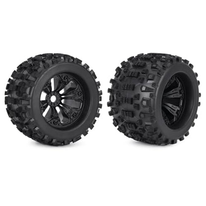 17mm Hex RC Wheels and Tires 2PCS RC Truck Buggy Preglued Tires Wheels for 1/8 1/10 Scale Arrma Kraton Notorious Outcast Typhon 6S 4S 3S Traxxas Maxx T Maxx Sledge Revo Upgrade Parts