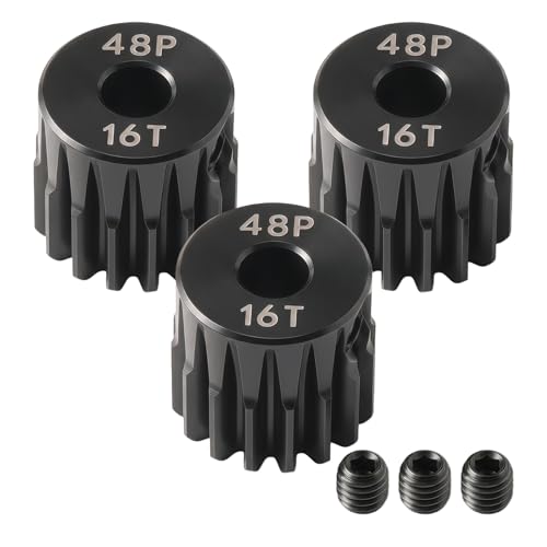 48P Pinion Gear 16T 3.175mm (1/8 Inch) Shaft, Hardened Steel Motor Gear, Precision CNC Machined, Compatible for TRX4, for 1/10 1/12 Scale RC Car Truck Crawler 3650 3660 Brushless 540 550 Brushed Motor - color: 16T