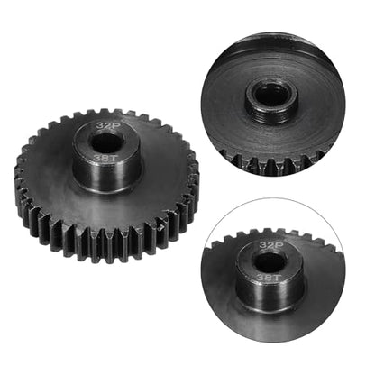 32P Steel Pinion Gear Set 38T for 5mm Shaft Hardened Steel Pinion Gear with Shaft Coupler Connector for RC Motor - style: 38T
