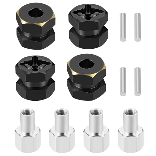 4PCS RC Hex Hub 12mm Brass Wheels Hex Hub 12mm/15mm Offset Extension Black Hex Drive Adapter Combiner Coupler Conversion Compatible with 1/10 RC Crawler Axial SCX10 90046 D90 Upgrades (12mm) - color: 12mm