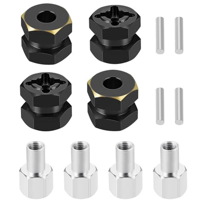 4PCS RC Hex Hub 12mm Brass Wheels Hex Hub 12mm/15mm Offset Extension Black Hex Drive Adapter Combiner Coupler Conversion Compatible with 1/10 RC Crawler Axial SCX10 90046 D90 Upgrades (12mm) - color: 12mm