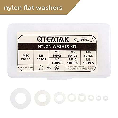 510 Pcs White Nylon Flat Washer Assortment Kit for Electrical Connections on Household & Commercial Appliances, (M2 M2.5 M3 M4 M5 M6 M8 M10) | Suitable for Electrical Connections on Household and Commercial Appliances., (M2 M2.5 M3 M4 M5 M6 M8 M10) Includ