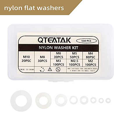 510 Pcs White Nylon Flat Washer Assortment Kit for Electrical Connections on Household & Commercial Appliances, (M2 M2.5 M3 M4 M5 M6 M8 M10) | Suitable for Electrical Connections on Household and Commercial Appliances., (M2 M2.5 M3 M4 M5 M6 M8 M10) Includ