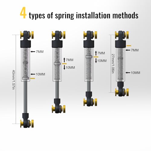 40mm Shock Adjustable Inner Spring Shocks for SCX24 AX24, Black Gold | Ultra-thin CNC Aluminum Micro Dampers, Multi Mode Adjustment, Low Friction Damping Shaft - color: Black Gold
